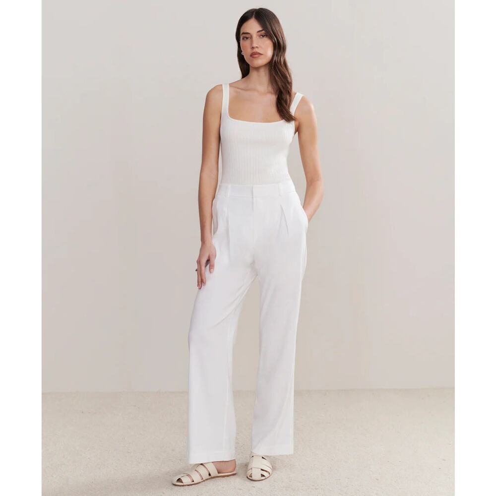 Jenni Kayne Riley Linen Blend Pleated Front Relaxed Fit Trouser Pants White Sz 4